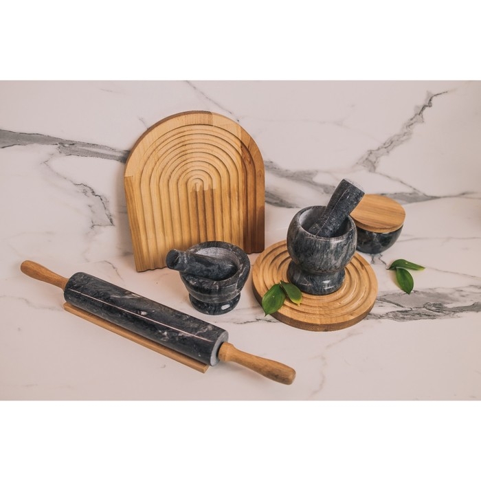 Скалка из мрамора Magistro, с подставкой, 45&times;5 см, цвет чёрный