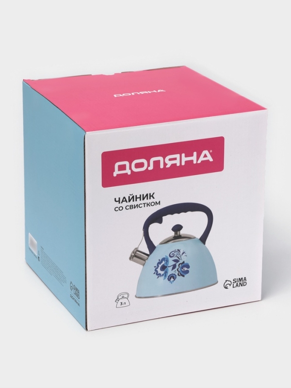 Чайник со свистком из нержавеющей стали Доляна &laquo;Свиристель&raquo;, 3 л, цвет голубой