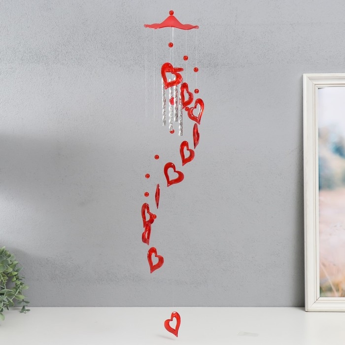 Музыка ветра пластик "Сердце" 4 трубочки 11 фигурок  50 см