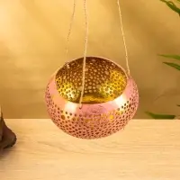Подсвечник подвесной из кокоса, 14&times;14&times;10 см, тёмно золотисто-розовый