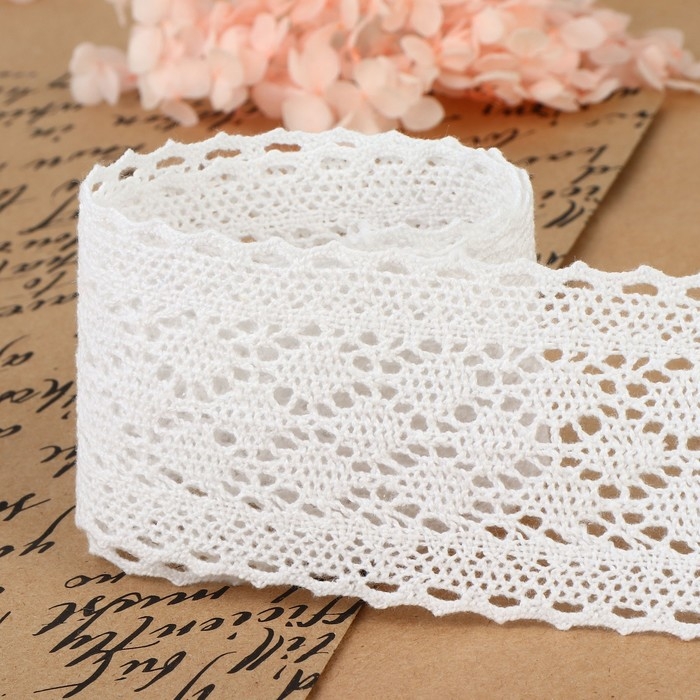 Кружево вязаное, 50 мм &times; 10 &plusmn; 1 м, цвет белый