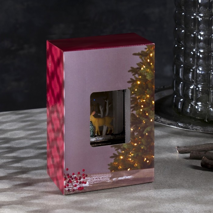 Светодиодная фигура &laquo;Фонарь с оленем&raquo; 7.6 &times; 13.5 &times; 3.2 см, пластик, блёстки, батарейки AG13х3 (в комплекте), свечение тёплое белое