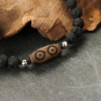 Браслет из лавы с бусиной Дзи &laquo;Три глаза&raquo; №1