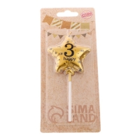 Свеча в торт на шпажке "Воздушный шарик.Звезда", цифра 3, 5,5 см, золотая Свеча в торт на шпажке "Воздушный шарик.Звезда", цифра 3, 5,5 см, золотая