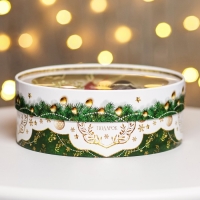 Новый год. Коробка подарочная новогодняя для макарун тубус с окном "Новогодний подарок" 21 х 21 х 8 см.