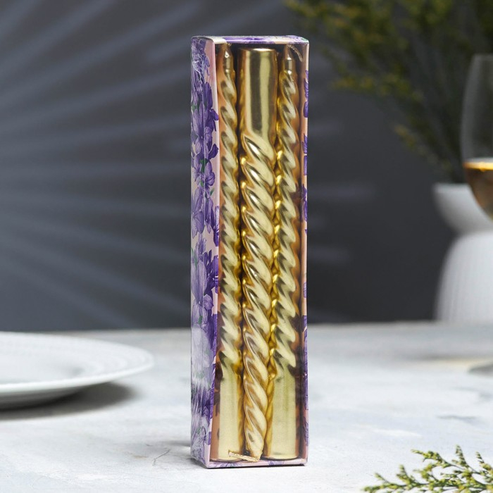 Набор Свечей витых, 1,9х 20 см, 6 штук, золотой металлик Набор Свечей витых, 1,9х 20 см, 6 штук, золотой металлик