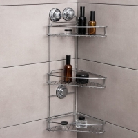 Полка угловая 3-х ярусная Accoona, A11473-3, 20&times;30&times;57 см, на вакуумных присосках, цвет хром