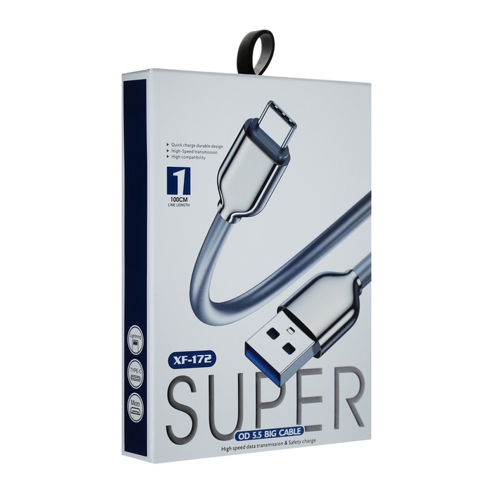 Кабель MicroUSB - USB, 2.4 А, оплётка TPE, морозоустойчивый, 1 метр, серый Кабель MicroUSB - USB, 2.4 А, оплётка TPE, морозоустойчивый, 1 метр, серый