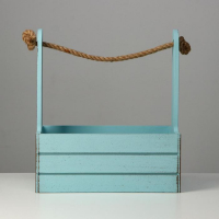 Кашпо деревянное 25.5×15×30 см "Прованс", ручка канат, серо-голубой Кашпо деревянное 25.5×15×30 см "Прованс", ручка канат, серо-голубой