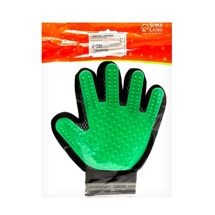 Перчатка-щетка для шерсти на левую руку из неопрена с удлиненными зубчиками, зелёная Перчатка-щетка для шерсти на левую руку из неопрена с удлиненными зубчиками, зелёная