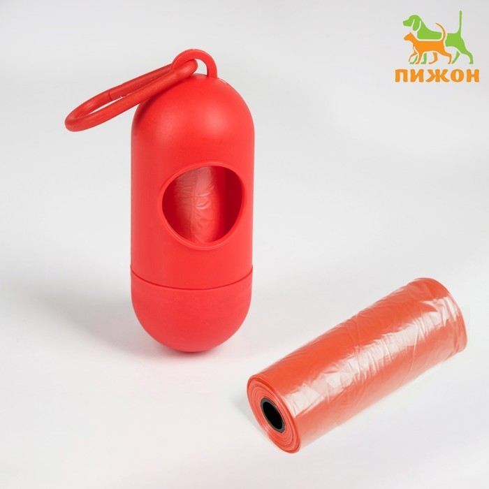 Контейнер с пакетами для уборки за собаками (рулон 15 пакетов 29х21 см), красный Контейнер с пакетами для уборки за собаками (рулон 15 пакетов 29х21 см), красный