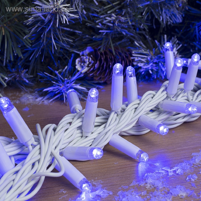 Гирлянда &laquo;Нить&raquo; 10 м, IP65, УМС, белая нить, 100 LED, свечение синее, 220 В