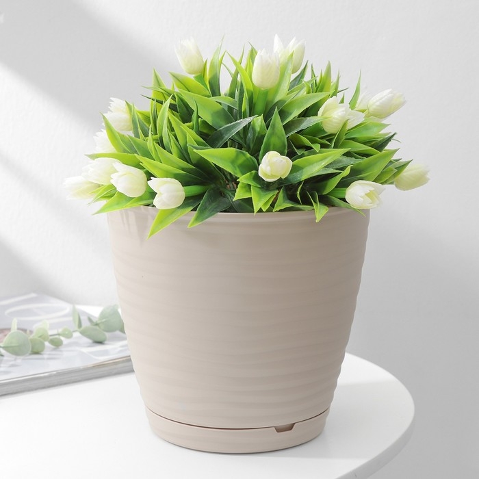 Горшок для цветов с поддоном Saffron, 2,6 л, d=17,6 см, h=16,2 см, пластиковый, цвет бежевый Горшок для цветов с поддоном Saffron, 2,6 л, d=17,6 см, h=16,2 см, пластиковый, цвет бежевый