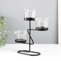 Подсвечник металл, стекло на 3 свечи "Кривая линия" d=2-5 см чёрный 16х6х18,5 см