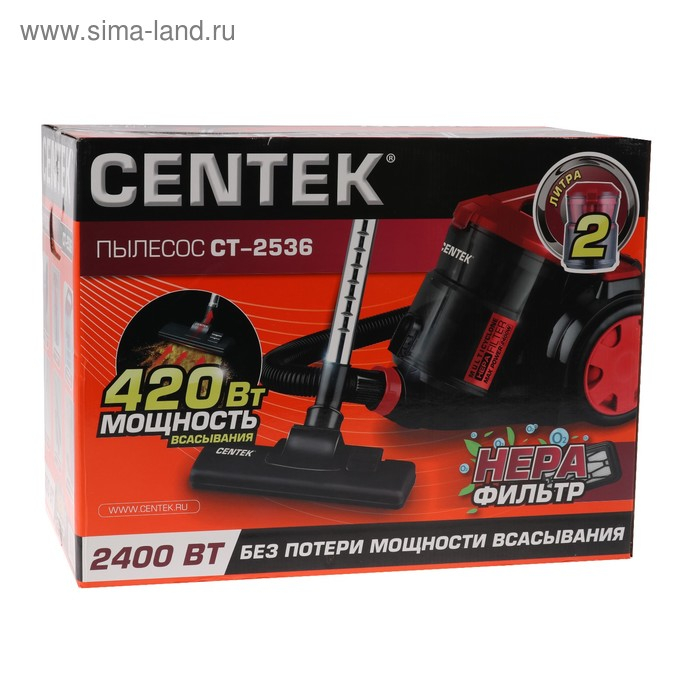Пылесос Centek CT-2536, 2400/ 420 Вт, НEPA-фильтр, чёрно-красный Пылесос Centek CT-2536, 2400/ 420 Вт, НEPA-фильтр, чёрно-красный