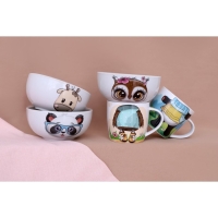 Набор детской посуды из керамики Доляна &laquo;Совенок&raquo;, 2 предмета: кружка 230 мл, миска 400 мл, цвет белый