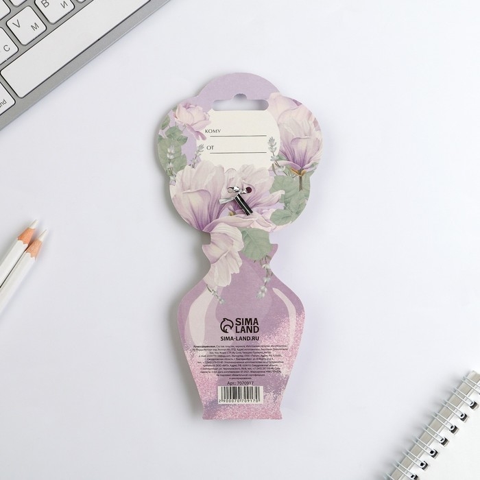 Ручка &laquo;8 Марта&raquo;,пластик, с цветок, на подложке-ваза