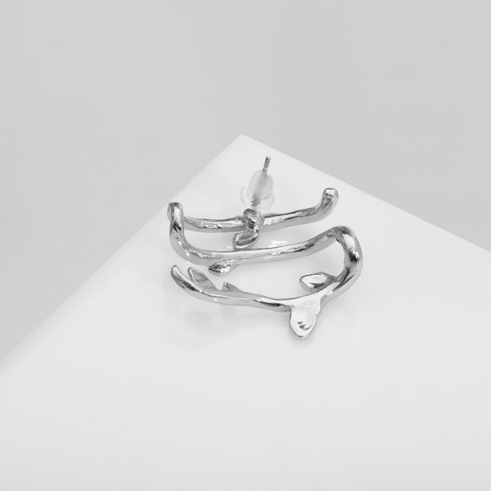 Серьга &laquo;Кафф&raquo; ветка с листьями, цвет серебро