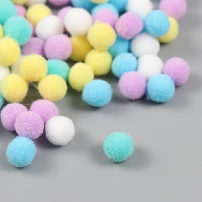 Помпоны, 8 мм, 100 шт/упак, 100% полиэстер, 5 цветов в ассортименте по 20 шт Помпоны, 8 мм, 100 шт/упак, 100% полиэстер, 5 цветов в ассортименте по 20 шт
