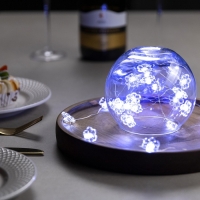 Гирлянда &laquo;Нить&raquo; 2 м роса с насадками &laquo;Цветок&raquo;, IP20, серебристая нить, 20 LED, 2 режима, батарейки ААх2 (нет в комплекте), свечение белое