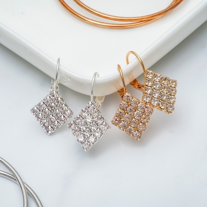 Серьги со стразами &laquo;Ромб&raquo; блеск, цвет МИКС