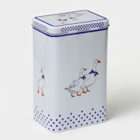 Банка для сыпучих продуктов &laquo;Гуси&raquo;, 2,7 л, 13,5 х 9,5 х 21,5 см, жесть, цвет белый в горох
