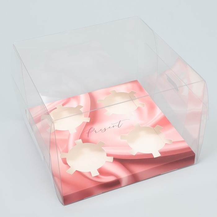 Коробка для капкейка, кондитерская упаковка, 4 ячейки &laquo;Шёлковая нуга&raquo;, золото, 16 х 16 х 11.5 см