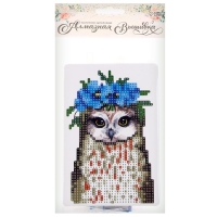 Алмазная вышивка &laquo;Совушка с венком из цветов&raquo;, с частичным заполнением, с подставкой, 10 &times; 15 см