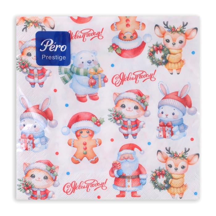 Новогодние салфетки бумажные Pero Prestige «Сказочные помощники», 3 слоя, 33х33 см, 20 шт Новогодние салфетки бумажные Pero Prestige «Сказочные помощники», 3 слоя, 33х33 см, 20 шт