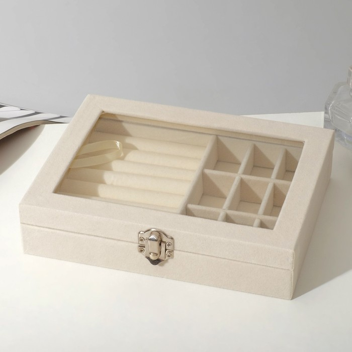 Подставка для украшений «Шкатулка», 7 полос, 9 ячеек, 20×15×4,5, цвет бежевый Подставка для украшений «Шкатулка», 7 полос, 9 ячеек, 20×15×4,5, цвет бежевый