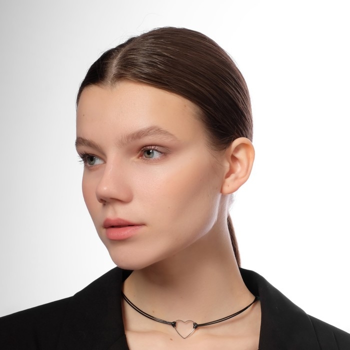 Чокер &laquo;Сердце&raquo;, цвет чёрный в серебре, L= 35 см