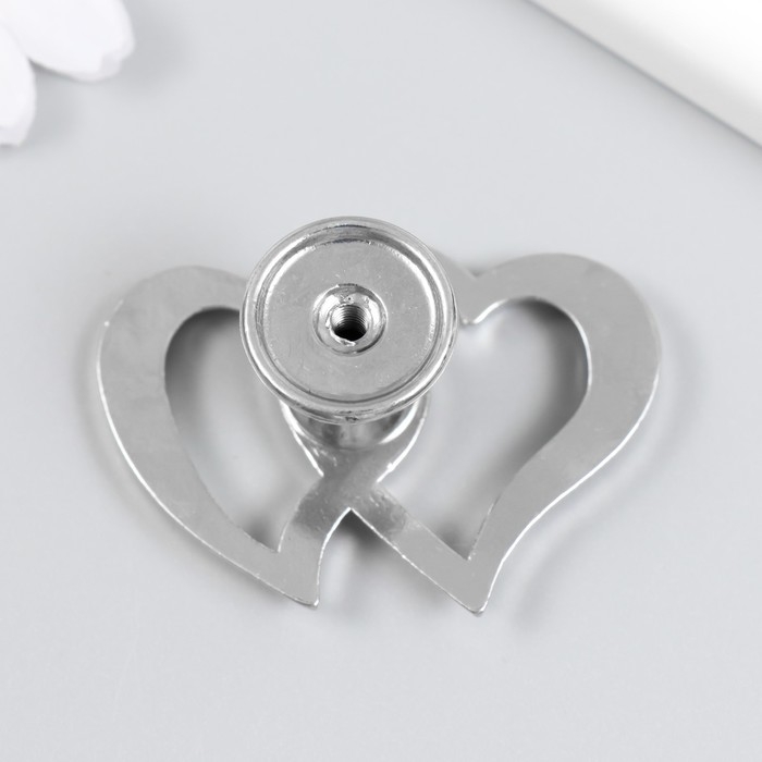 Ручка для шкатулки металл "Два сердца" стразы, серебро 3,8х5,4х2,4 см