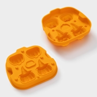 Форма для льда Доляна &laquo;Тыква&raquo;, силикон, 4 ячейки, 15,4&times;14&times;4,5 см, цвет оранжевый
