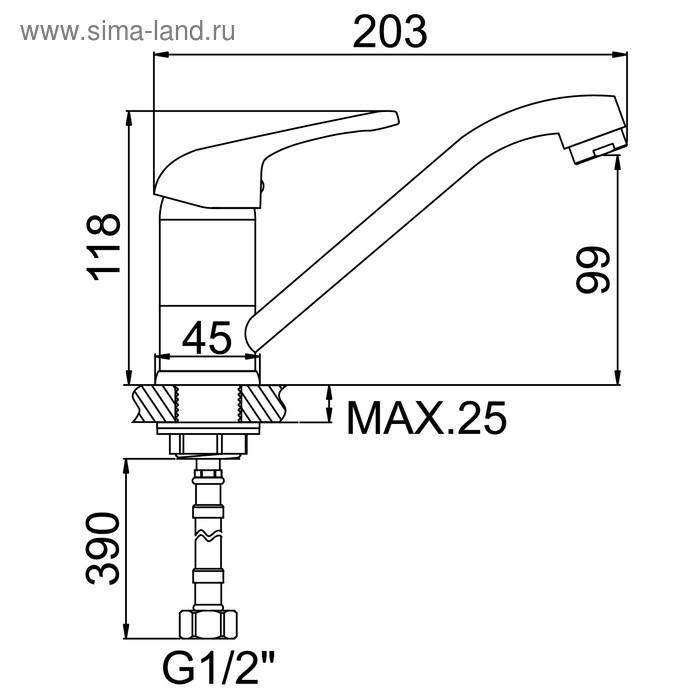 Смеситель для кухни Accoona A4260, однорычажный, латунь, хром