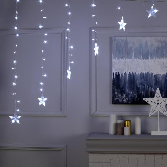 Гирлянда &laquo;Бахрома-арка&raquo; 2.5 &times; 1.2 м с насадками &laquo;Звёзды&raquo;, IP20, прозрачная нить, 136 LED, свечение белое, 8 режимов, 220 В