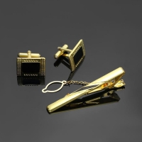 Набор мужской медный &laquo;Запонки+Зажим(6 см)для галстука&raquo; точеч рисунок, прямоуг, цвет чёрный в зол