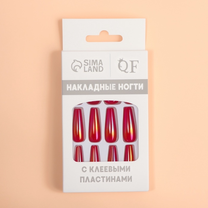 Накладные ногти &laquo;Перламутр&raquo;, 12 шт, с клеевыми пластинами, форма балерина, красные