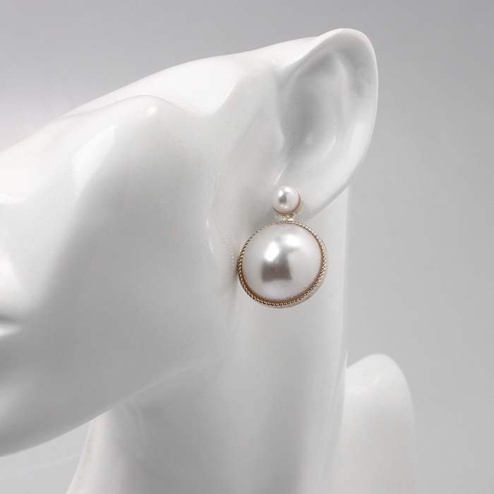 Серьги с жемчугом &laquo;Великолепие&raquo; два круга, цвет белый в золоте