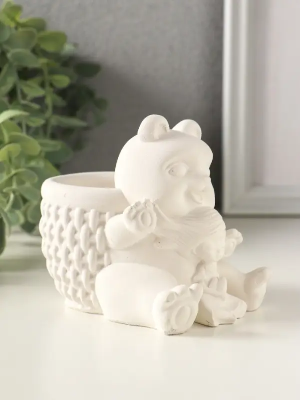 Подставка для мелочей &laquo;Медведь с корзинкой&raquo; 9&times;10&times;8 см, гипс