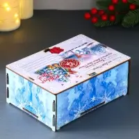 Шкатулка-ящик  самосборный малый "Дед мороз и елка", 20х13,6х8 см