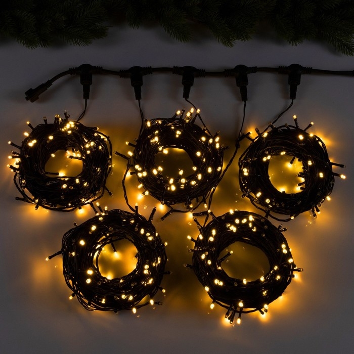 Гирлянда &laquo;Клип-лайт&raquo; 5 нитей по 20 м, IP44, УМС, тёмная нить, 665 LED, свечение тёплое белое, мерцание всех светодиодов, 24 В