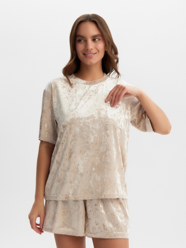 Комплект женский (футболка и шорты) KAFTAN Velvet р. 44-46, бежевый