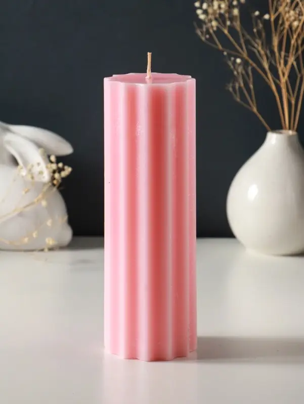 Свеча-цилиндр 7х20 см, 600 гр, с крупными гранями, розовый