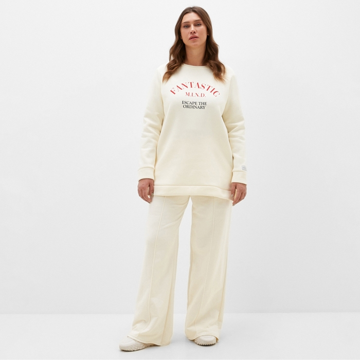 Свитшот удлиненный женский с начёсом MIST Cozy style, молочный, размер 52