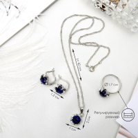 Гарнитур 3 предмета: серьги, кулон, кольцо безразмерное «Эдель» цветы, цвет синий в серебре, 50 см Гарнитур 3 предмета: серьги, кулон, кольцо безразмерное «Эдель» цветы, цвет синий в серебре, 50 см