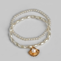 Браслет на ногу Queen Fair &laquo;Жемчужина&raquo; на ракушке, набор, цвет золото, d=6,5 см