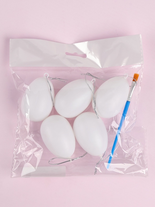 Набор яиц с подвесом под раскраску 5 шт, размер 1 шт 5*6 см, с кистью
