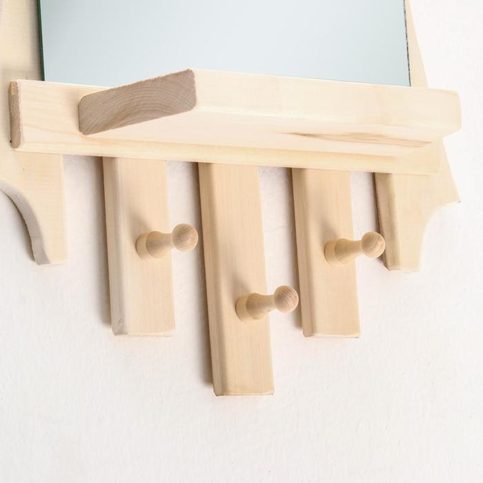 Зеркало "Резное Лесенка" с полкой 3 крючка, 75&times;40 см