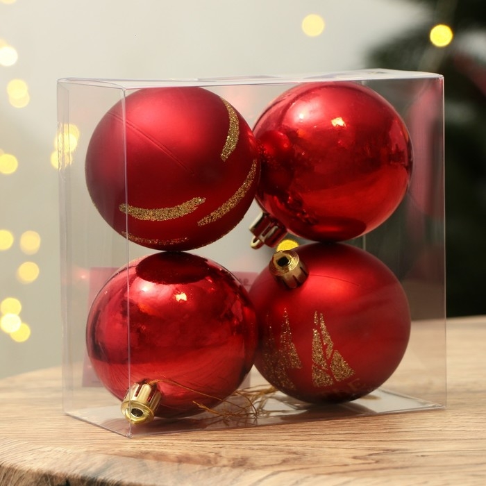 Шары ёлочные новогодние &laquo;Чудеса рядом!&raquo;, на Новый год, пластик, d=6, 4 шт., цвет красный с золотом