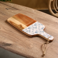 Доска разделочная прямоугольная "Синие птицы" дерево манго 41х18 см